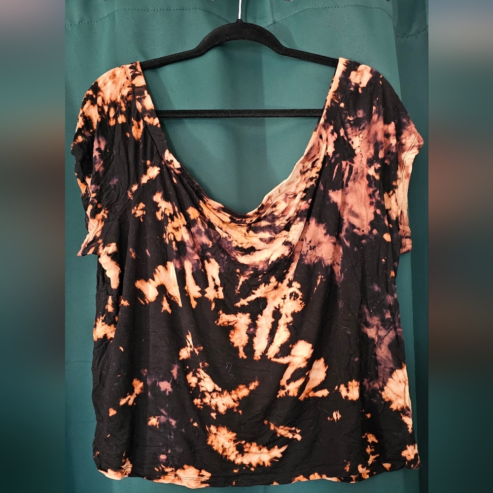 Torrid Black and Bleach Tie-Dye Ofg The Shoulder Top